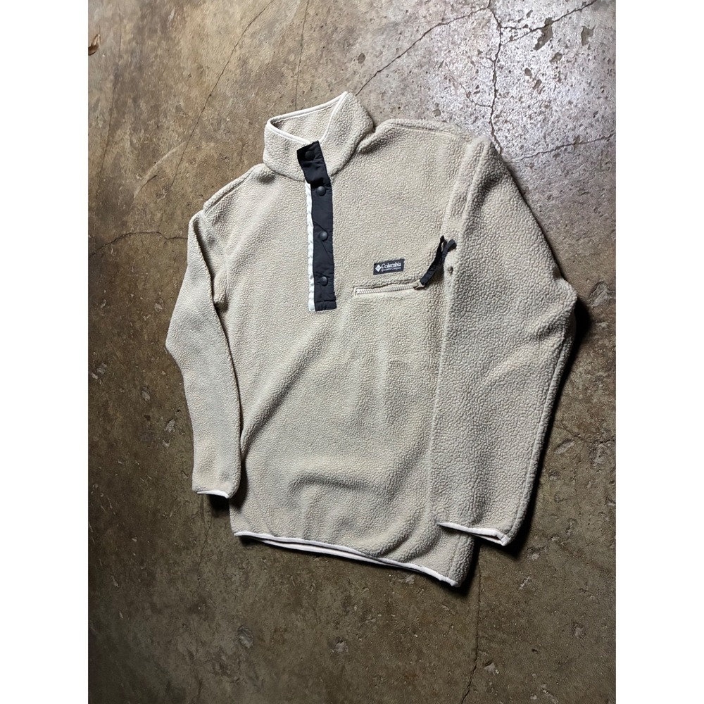 Columbia Mens Fleece Pullover Snap Neck Sherpa Oatmeal Beige Small S/P - Picture 4 of 6